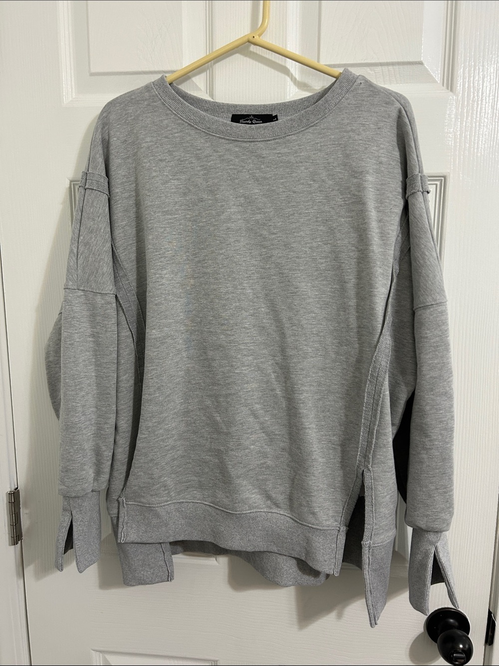 Women's Light Gray Crewneck Sweatshirt with Side Slits